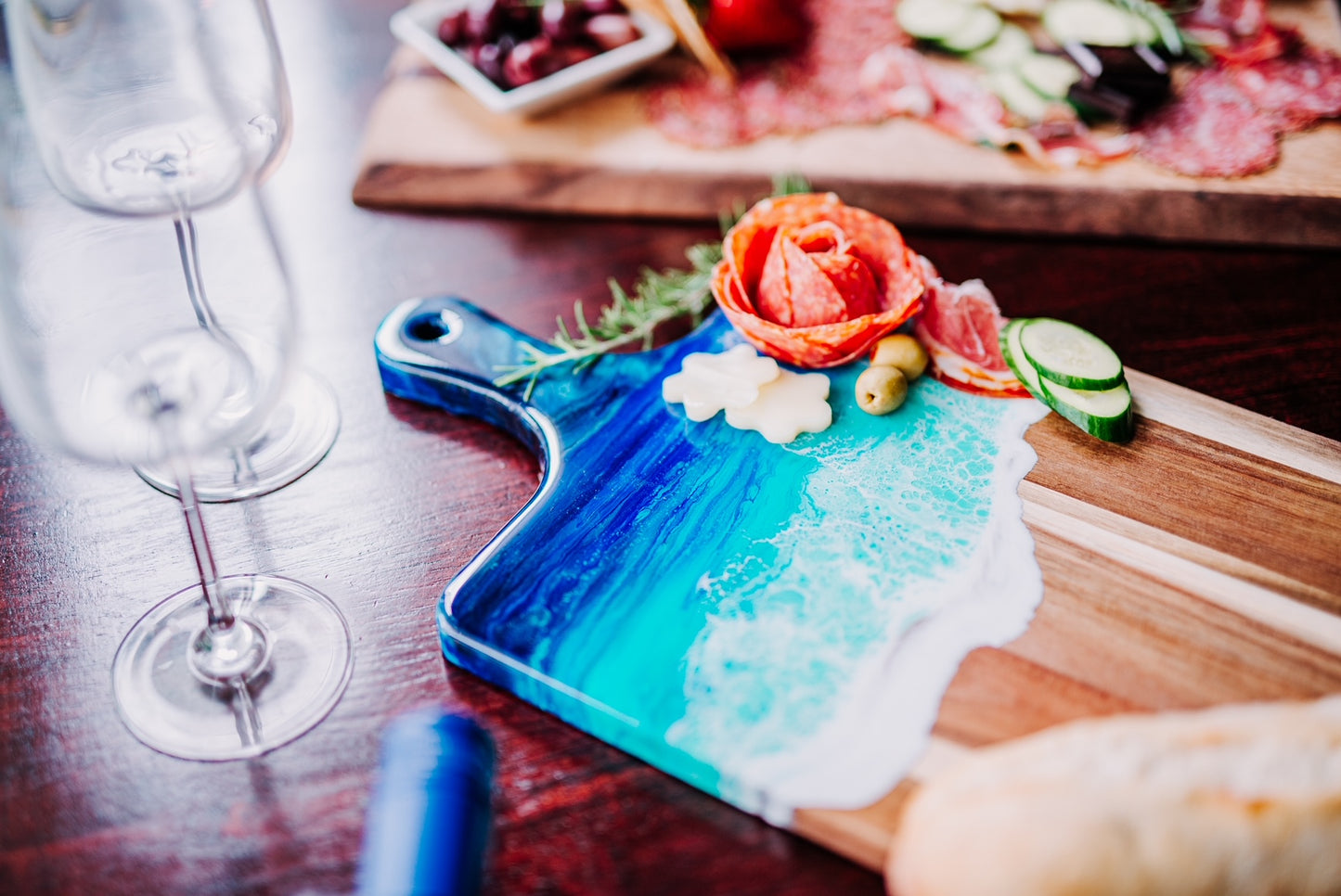 Custom Engraved Charcuterie Board – Ocean Resin Acacia Cutting Board – Personalized Wedding Gift