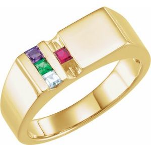 10K Yellow Gold 4-Stone Engravable Family Signet Ring Mounting