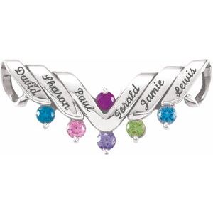 18K Palladium White Gold 6-Stone Engravable Family Slide Pendant Mounting