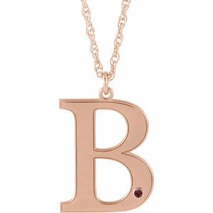 Engravable Imitation Mozambique Garnet Initial B 18" Necklace
