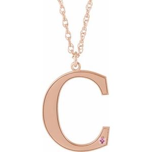 Engravable Imitation Pink Tourmaline Initial C 18" Necklace