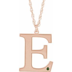 Engravable Imitation Peridot Initial E 18" Necklace