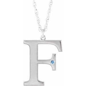 Engravable Imitation Aquamarine Initial F 18" Necklace