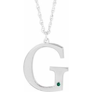 Engravable Imitation Emerald Initial G 18" Necklace