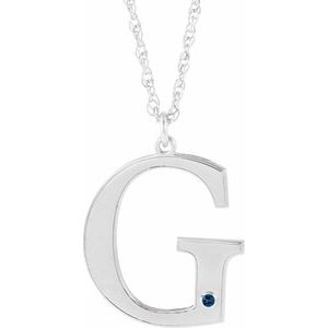 Engravable Imitation Blue Sapphire Initial G 18" Necklace