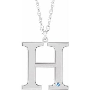 Engravable Imitation Aquamarine Initial H 18" Necklace