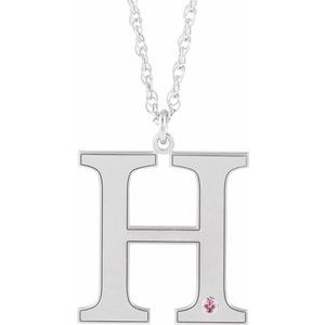 Engravable Imitation Pink Tourmaline Initial H 18" Necklace