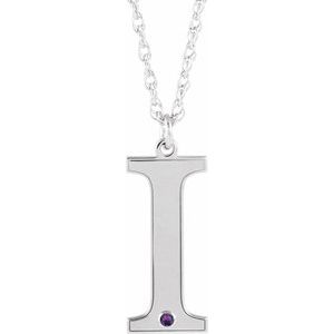 Engravable Imitation Amethyst Initial I 18" Necklace