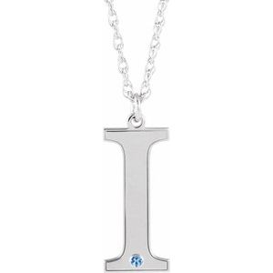 Engravable Imitation Aquamarine Initial I 18" Necklace