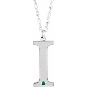 Engravable Imitation Emerald Initial I 18" Necklace