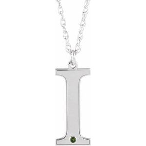 Engravable Imitation Peridot Initial I 18" Necklace