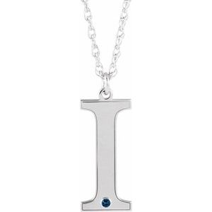 Engravable Imitation Blue Sapphire Initial I 18" Necklace