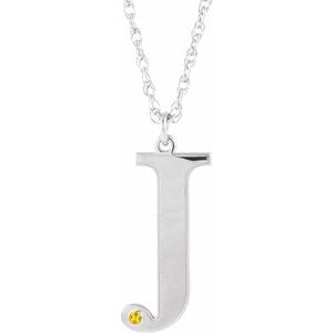 Engravable Imitation Citrine Initial J 18" Necklace