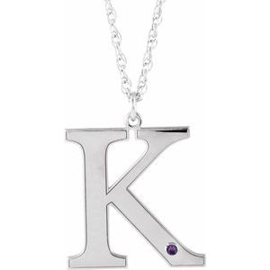 Engravable Imitation Amethyst Initial K 18" Necklace