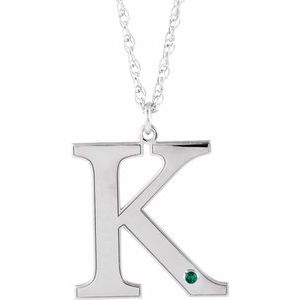 Engravable Imitation Emerald Initial K 18" Necklace