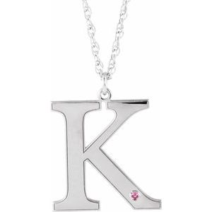 Engravable Imitation Pink Tourmaline Initial K 18" Necklace