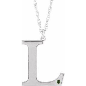 Engravable Imitation Peridot Initial L 18" Necklace