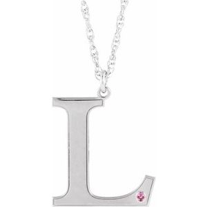Engravable Imitation Pink Tourmaline Initial L 18" Necklace