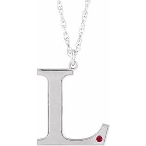 Engravable Imitation Ruby Initial L 18" Necklace