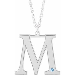 Engravable Imitation Aquamarine Initial M 18" Necklace
