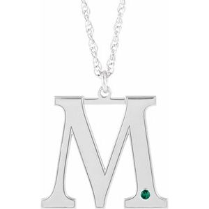 Engravable Imitation Emerald Initial M 18" Necklace