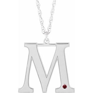 Engravable Imitation Mozambique Garnet Initial M 18" Necklace