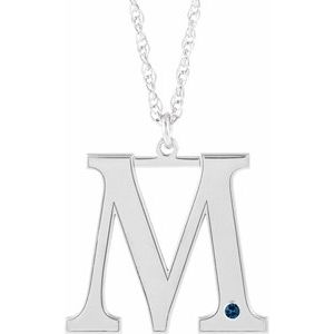 Engravable Imitation Blue Sapphire Initial M 18" Necklace