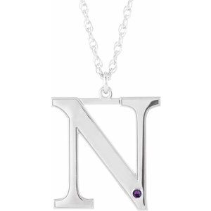 Engravable Imitation Amethyst Initial N 18" Necklace