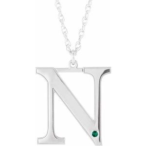 Engravable Imitation Emerald Initial N 18" Necklace