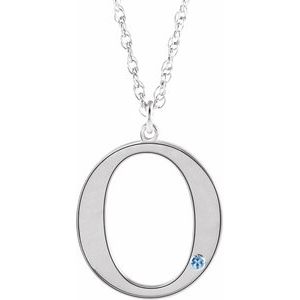 Engravable Imitation Aquamarine Initial O 18" Necklace