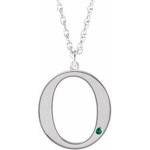 Engravable Imitation Emerald Initial O 18" Necklace