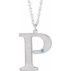 Engravable Imitation Aquamarine Initial P 18" Necklace