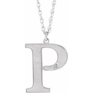Engravable Imitation Diamond Initial P 18" Necklace
