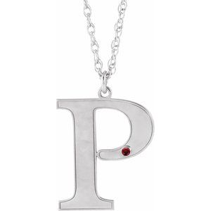 Engravable Imitation Mozambique Garnet Initial P 18" Necklace