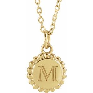 14K Yellow Gold Engravable Beaded Disc 16-18" Necklace