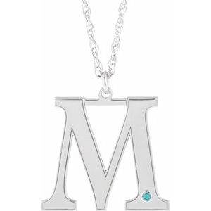 Engravable Imitation Blue Zircon Initial M 18" Necklace