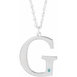 Engravable Imitation Blue Zircon Initial G 18" Necklace