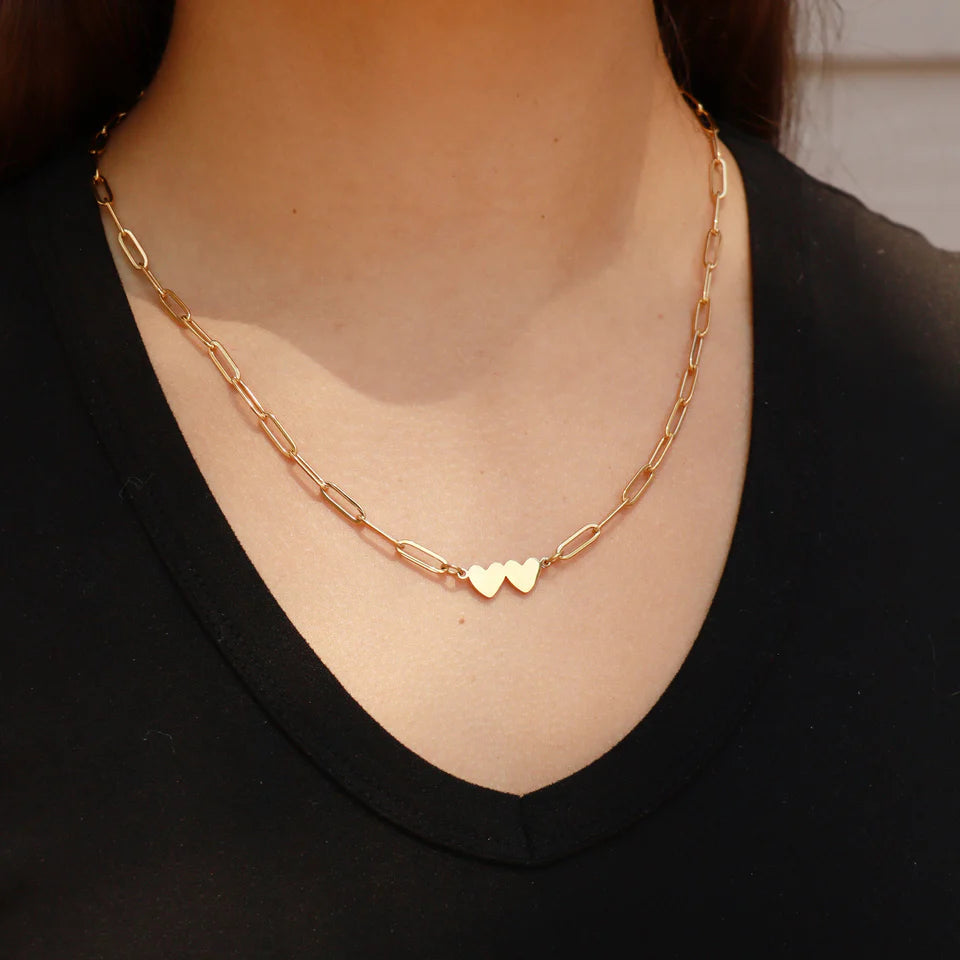 Customizable Stainless Steel Engravable 2 Heart Paperclip Necklace