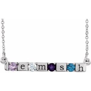 14K White Gold 4-Stone Family Engravable Bar 16-18" Necklace Mounting