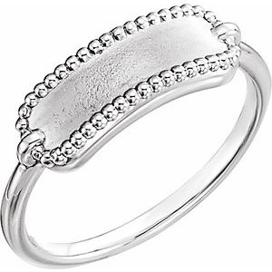 Platinum 15x6 mm Rectangle Beaded Signet Ring