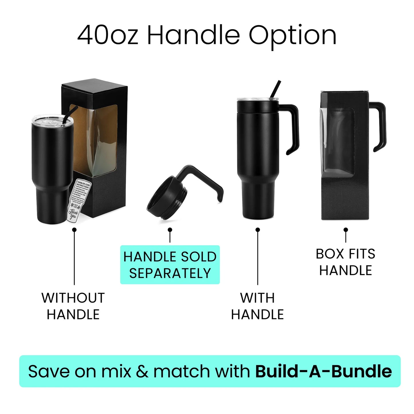 Customizable 40z Tumbler with Removable Handle