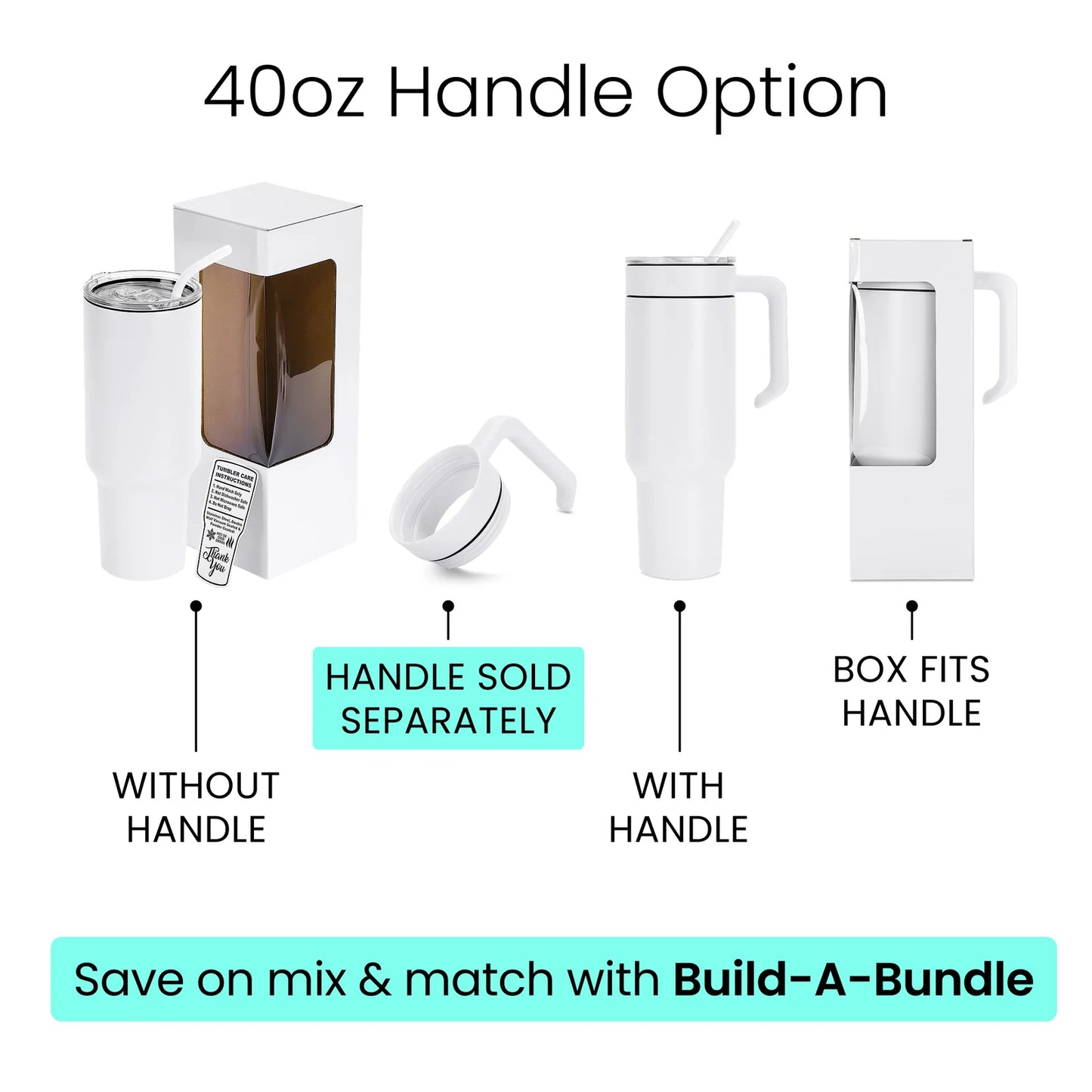 Customizable 40z Tumbler with Removable Handle