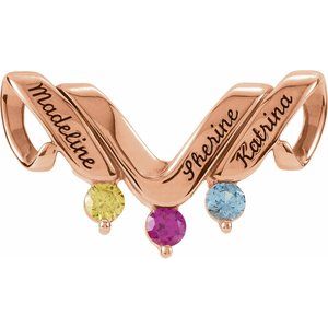 18K Rose Gold 3-Stone Engravable Family Slide Pendant Mounting