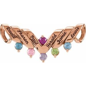 18K Rose Gold 6-Stone Engravable Family Slide Pendant Mounting