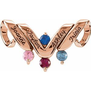 18K Rose Gold 4-Stone Engravable Family Slide Pendant Mounting