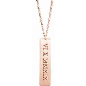 Roman Numeral Date Dog Tag 20" Necklace