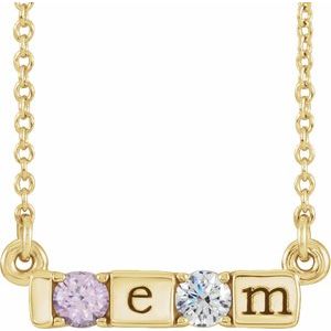 14K Yellow Gold 2-Stone Family Engravable Bar 16-18" Necklace Mounting