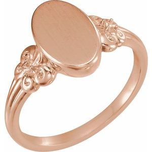 1.5 mm Round 12x8 mm Oval Fleur-de-lis Signet Ring