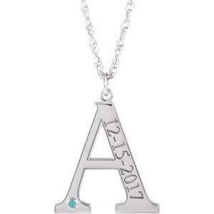 Engravable Imitation Blue Zircon Initial A 18" Necklace