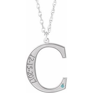 Engravable Imitation Blue Zircon Initial C 18" Necklace